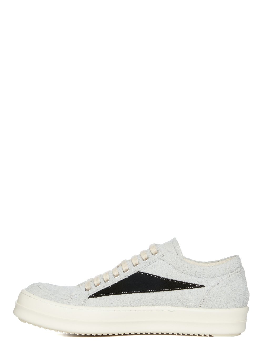 DRKSHDW FW23 LUXOR VINTAGE SNEAKS IN OYSTER, BLACK AND MILK SHAGGY COTTON SUEDE