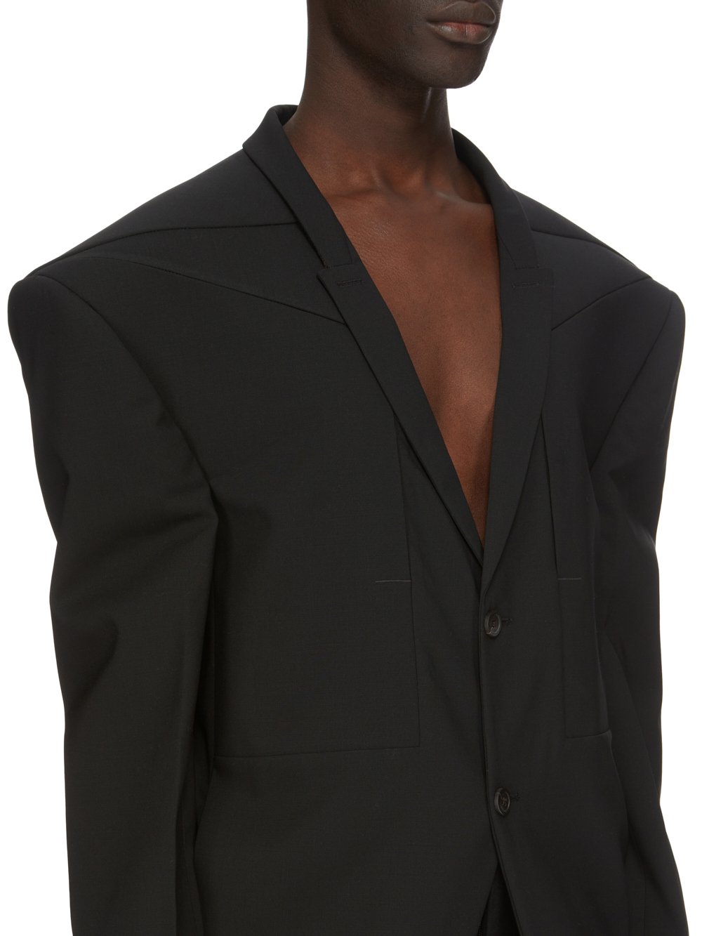 RICK OWENS FW23 LUXOR RUNWAY EDFU JKT IN BLACK PAPER FINISH WOOL